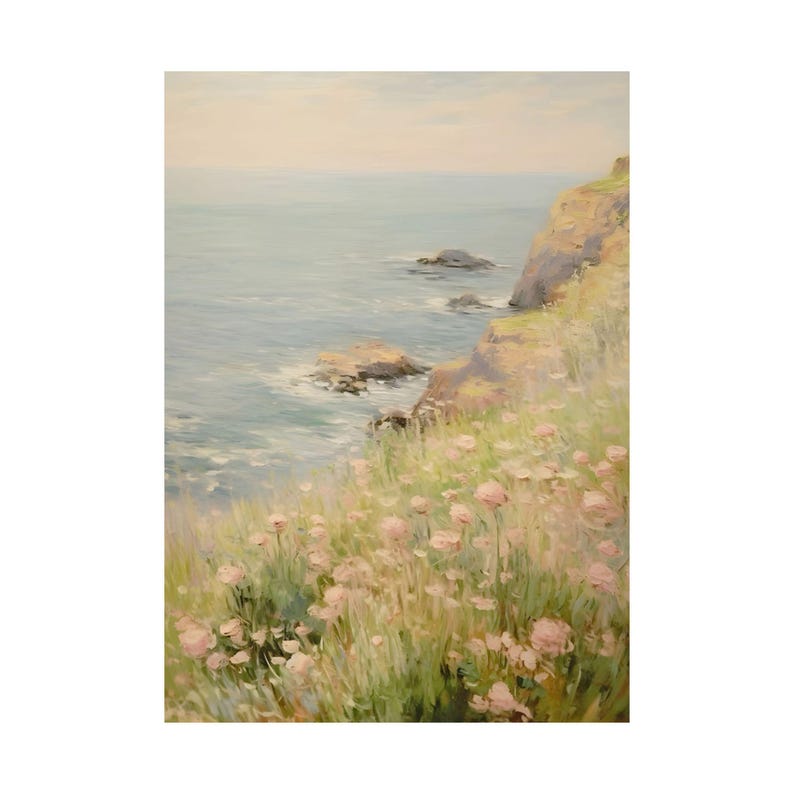 Falaise côtière avec scène de paysage de fleurs roses, affiche verticale mate, impression d'art - décoration d'intérieur chic côtière, art mural de plage, impression peinte image 8