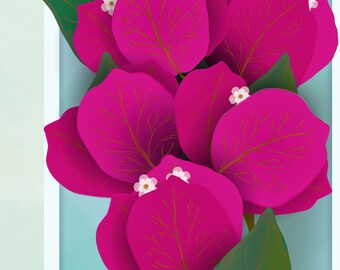 Bougainvillea wall art, Fresh branch of Bougainvillea flowers wall decor