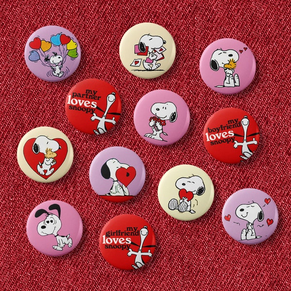 badges snoopy amant inspirés de la saint-valentin sur le thème du cœur pour votre petite amie cacahuètes épinglette j'aime snoopy 25 mm 1 pouce