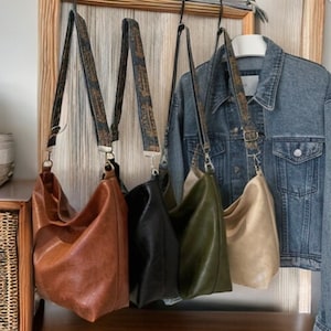 Crossbody leren tas voor dames, hobotas, shopper, boho afbeelding 2