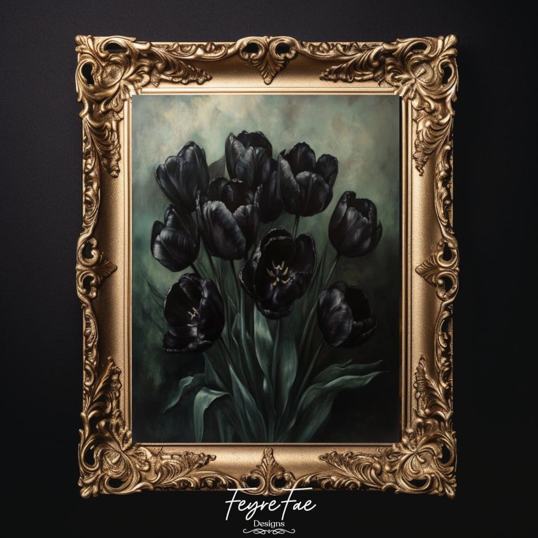 Gothic Elegance: Black Tulip Art Printable - Moody Tulip Botanical