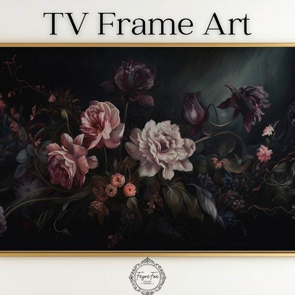 Frame TV Art Moody Flowers - Moody Floral TV Background - Dark Academia Botanical - Vintage Dark Flower Painting - Samsung Frame - Digital