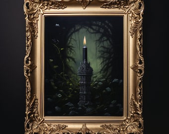 Estampa de vela escura - Vela preta - Cottagecore escuro - Estampa de Witchy Academia - Decoração de parede Wiccan - Arte de parede de bruxa da floresta - Estética de decoração