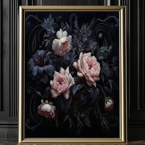 Gothic Floral Botanical Art Print Poster - Dark Academia Lovers Gift Home Decoration - Unusual Floral Photo Print - Moody Floral - Wall Art