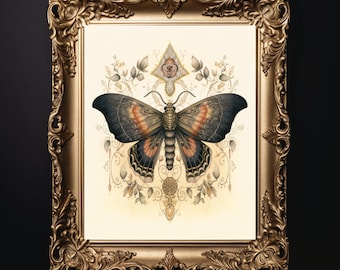 Illustration de papillon de nuit de style gothique vintage - élégance nocturne - art mural de papillon de nuit de style vintage - Illustration gothique - téléchargement d'art numérique