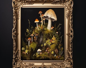 Magical Woodland Painting - Retro Mushroom Collection - Dark Academia Aesthetic  Dark Academia -  Vintage Art for Autumn Decor - Digital Art