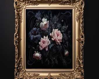 Dark Floral Print - Moody Gothic Wall Decor - Gothic Botanical - Bouquet of Flowers Painting - Digital Printable Download - Dark Academia