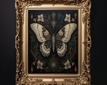 Ethereal Moth Artwork: Dark Gothic Aesthetic - Moody Gothic Cottagecore - Dark Academia Digital Painting - Wall Art - Printable Gothic Decor
