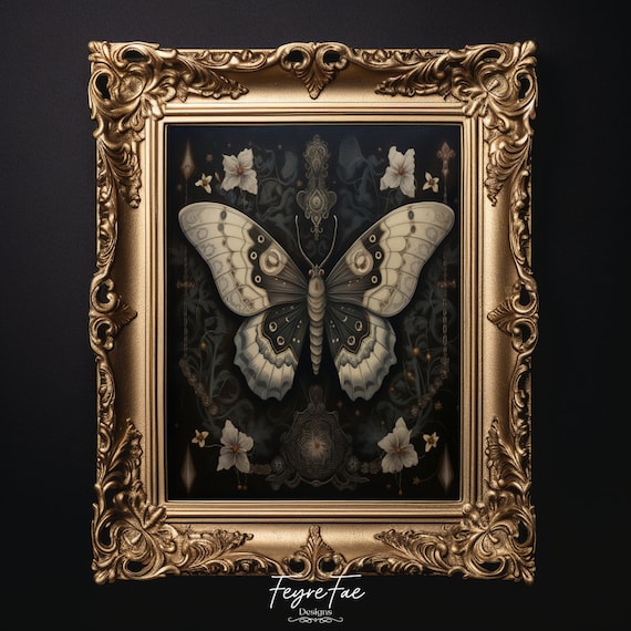 Ethereal Moth Artwork: Dark Gothic Aesthetic - Moody Gothic Cottagecore - Dark Academia Digital Painting - Wall Art - Printable Gothic Decor
