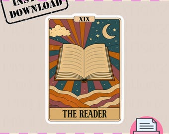 The Book Lover Tarot Card Digital Download - PNG File - Clip Art Stickers