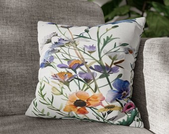 Wildflower pillowcase, Spring Flowers Design, Decorative Pillow Cases- Zipper Sofa Pillow Covers, sofa pillow cases, Floral Pillow Cover