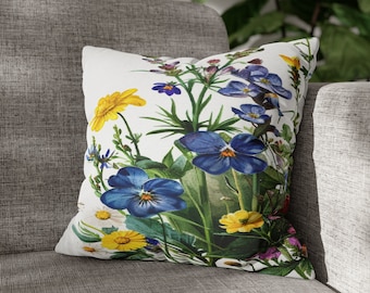 Wildflower pillowcase, Spring Flowers Design, Decorative Pillow Cases- Zipper Sofa Pillow Covers, sofa pillow cases, Floral Pillow Cover