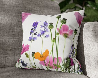 Wildflower pillowcase, Spring Flowers Design, Decorative Pillow Cases- Zipper Sofa Pillow Covers, sofa pillow cases, Floral Pillow Cover