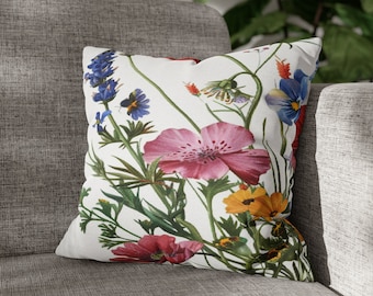 Wildflower pillowcase, Spring Flowers Design, Decorative Pillow Cases- Zipper Sofa Pillow Covers, sofa pillow cases, Floral Pillow Cover