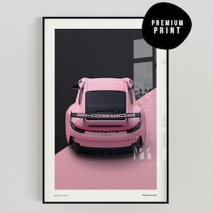 Póster de Porsche rosa Porsche 911 GT3 RS Impresión de coche Arte de pared rosa Arte de pared automotriz Decoración del hogar Idea de regalo para ella