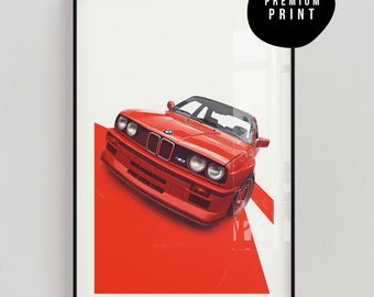 Póster de coche BMW E30, arte de pared, póster de coche, impresión de coche, arte de pared moderno, decoración del hogar, impresión de pared, regalo de cumpleaños para él, idea de regalo de arte de coche para Navidad