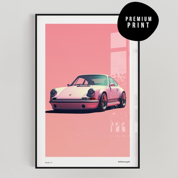 Póster de Porsche 911 rosa con impresión de Porsche, arte de pared rosa, póster de coche, regalo para ella, decoración del hogar