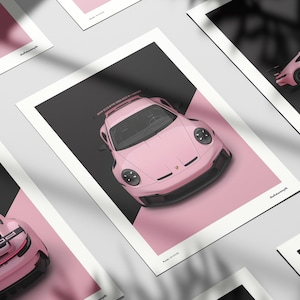 Póster de Porsche rosa Porsche 911 GT3 RS Impresión de coche Arte de pared rosa Arte de pared automotriz Decoración del hogar Idea de regalo para ella Conjunto de impresiones