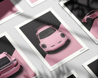 Porsche Poster Pink Porsche 911 GT3 RS Car Print Pink Wall Art Automotive Wall Art Home Decor Gift idea for Her Set of prints