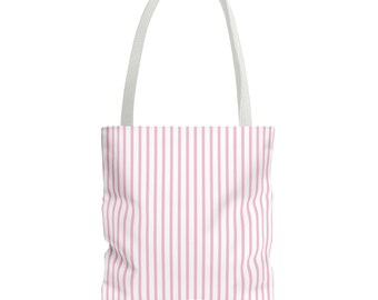 White and Pink Striped Canvas Tote Bag