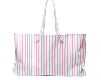 White and Pink Striped Weekender Bag