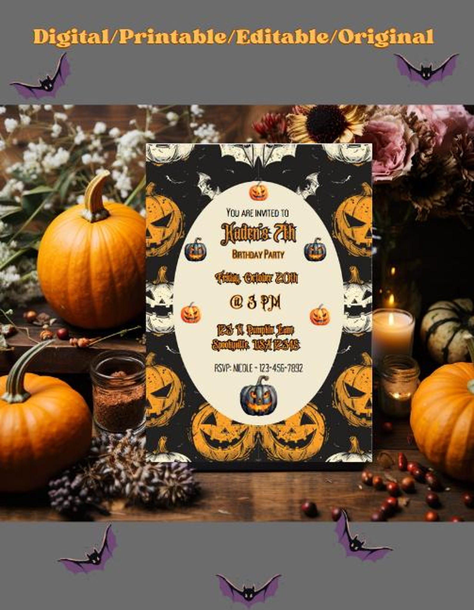 Jack-o-lantern Birthday Invitation | Cute Halloween Pumpkin Party ...