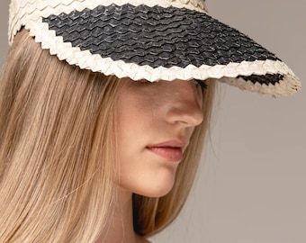 Visera de ratán [Blanco/Negro con bandas]
