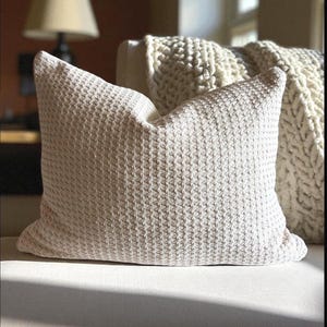 Textured Knit Throw Pillow Cover: Cream Cotton Blend Boho Farmhouse
