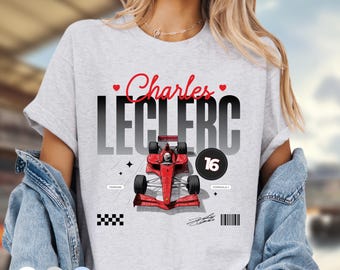 LECLERC F1 フェラーリ ユニセックス T シャツ、ホワイト カー