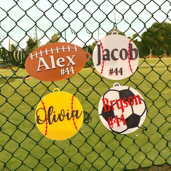 Personalized Sports Bag Tags, Softball, Baseball, T-Ball, Soccer, Football