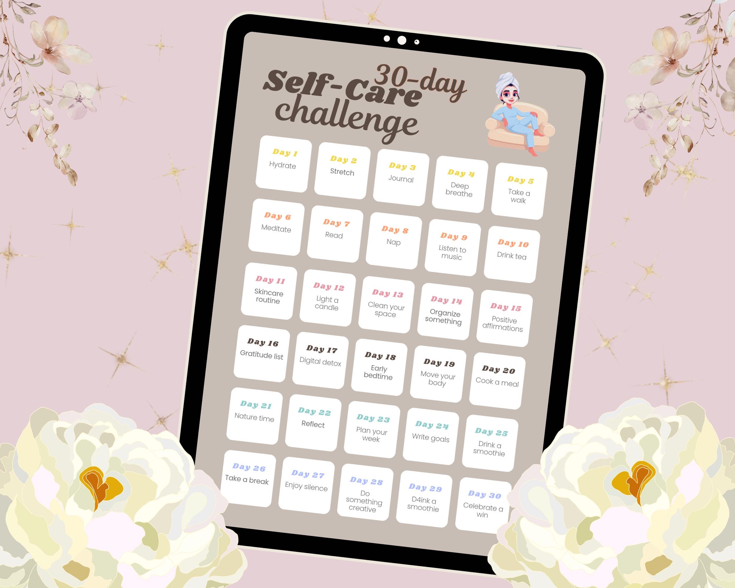 30 Day Self Care Challenge Printable | Mental Wellness Tracker (digital ...