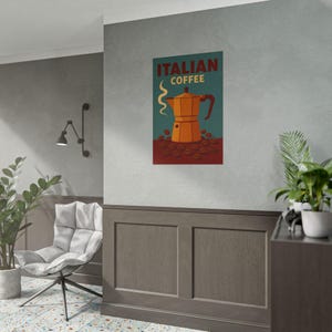 Coffee Poster, Italian Espresso Print, Kitchen Decor, Retro Coffee Art, Vintage Food Art, Food and Drink Poster