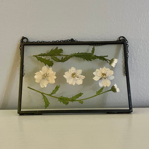 Preserved flora | White flowers | Pressed greenery | Glass frame