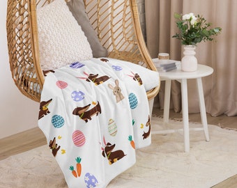 Easter Sherpa blanket, dachshund and bunnies, Easter gift, comfy gift, Easter basket ideas