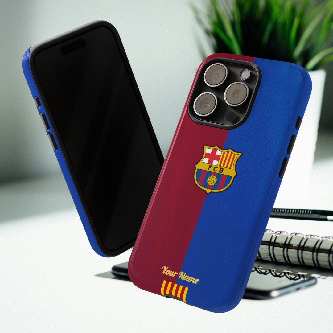 MYCASEFC Cover Personalizzabile Per Calcio – Tema Barcellona, Custodia In Silicone Semi-Rigido Con Nome E Numero A Scelta, Stampa Francese Di Alta Qualità