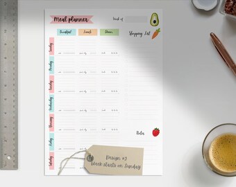 Printable Meal Planner: Weekly Food Diary, Meal Tracker, Food Journal, Menu Plan & Prep - Stay Organized for Health and Wellness
