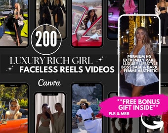 顔のないリール動画、PLRとMRR付き、顔のないデジタルマーケティング、リッチガールの美的動画、顔のないInstagramリール向けコンテンツ