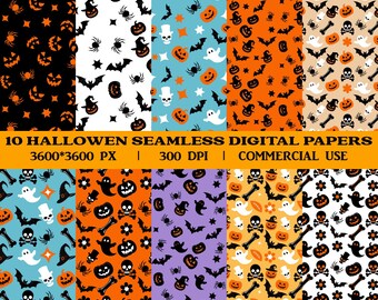10 Halloween Seamless Pattern Digital Papers, Commercial Use (Digital Download)