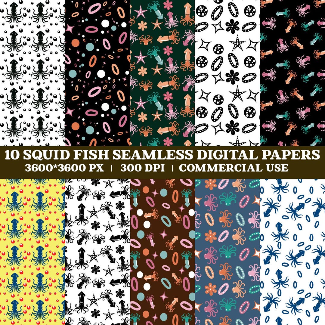 Digital Fish Pattern Squid Fish Digital Paper, Seamless Patterns (digital Download) - Etsy
