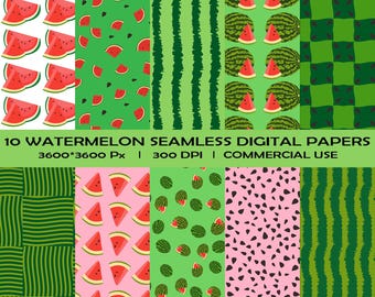 Watermelon Digital Paper Pack, Seamless Summer Patterns (Digital Download)