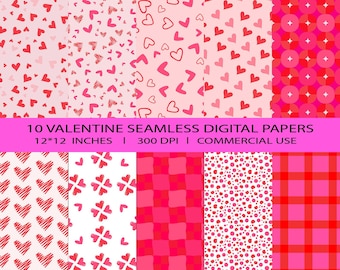Digitalt papper med hjärtan i hjärtans färg, sömlösa mönster (digital nedladdning)