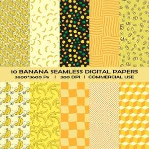 10 Banana Digital Paper, Banana Seamless Digital Papers, Scrapbook Paper, Backgrounds, Commercial Use Digital Paper