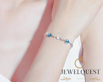 Bracelet à breloques en cristal en argent sterling 925, bracelet à attache coeur d'amour, bijoux pour femme, breloque à coeur en cristal, cadeau pour elle