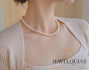 Vintage Elegant Simple White Pearl Chain Choker Necklace, Genuine Freshwater Pearls, Perfect Gift, Men or Women, Minimalist Jewellery