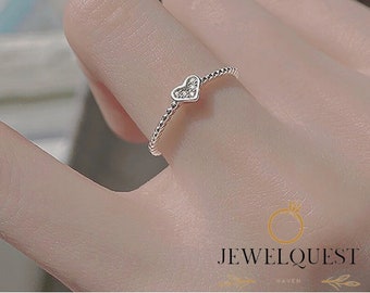 Mini bague coeur en argent sterling 925, bijoux délicats pour femme, bague réglable, cadeau parfait pour elle