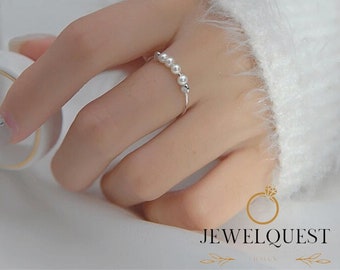 Bagues or/argent, perles synthétiques redimensionnables, bague simple et mignonne pour femme, cadeau parfait pour elle