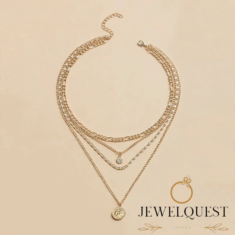 Ensemble de colliers superposés en or 18 carats pour femme, cadeau pour une amie, cadeau parfait pour elle, collier superposé image 3
