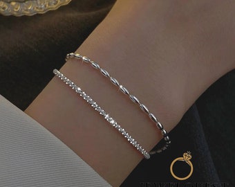 925 Sterling Silver Double Layer Bracelet, Beads Exquisite Simple Women Bracelet, Silver Bracelet, Dainty Bracelet, Gift for her