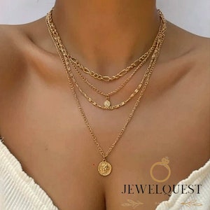 Ensemble de colliers superposés en or 18 carats pour femme, cadeau pour une amie, cadeau parfait pour elle, collier superposé image 1