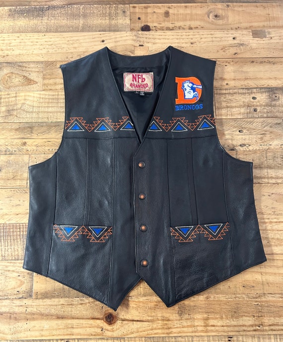 1990s NFL Branded Broncos Leather Vest